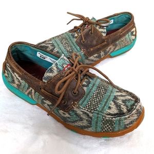Twisted X Aztec Print & Leather Handcrafted Boat Shoe Driving Moccasins